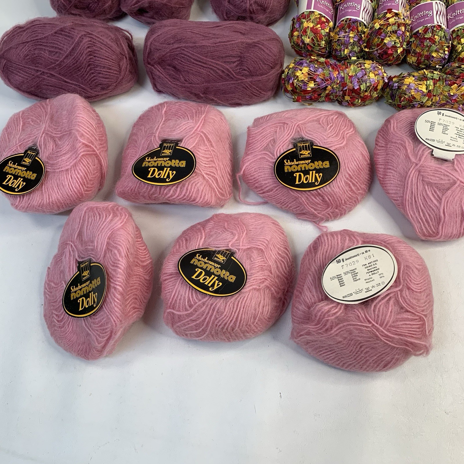 Lot of 19 Skeins Yarn Unger Nomotta DGI Pink Dark Rose Funky Fringe Multicolor