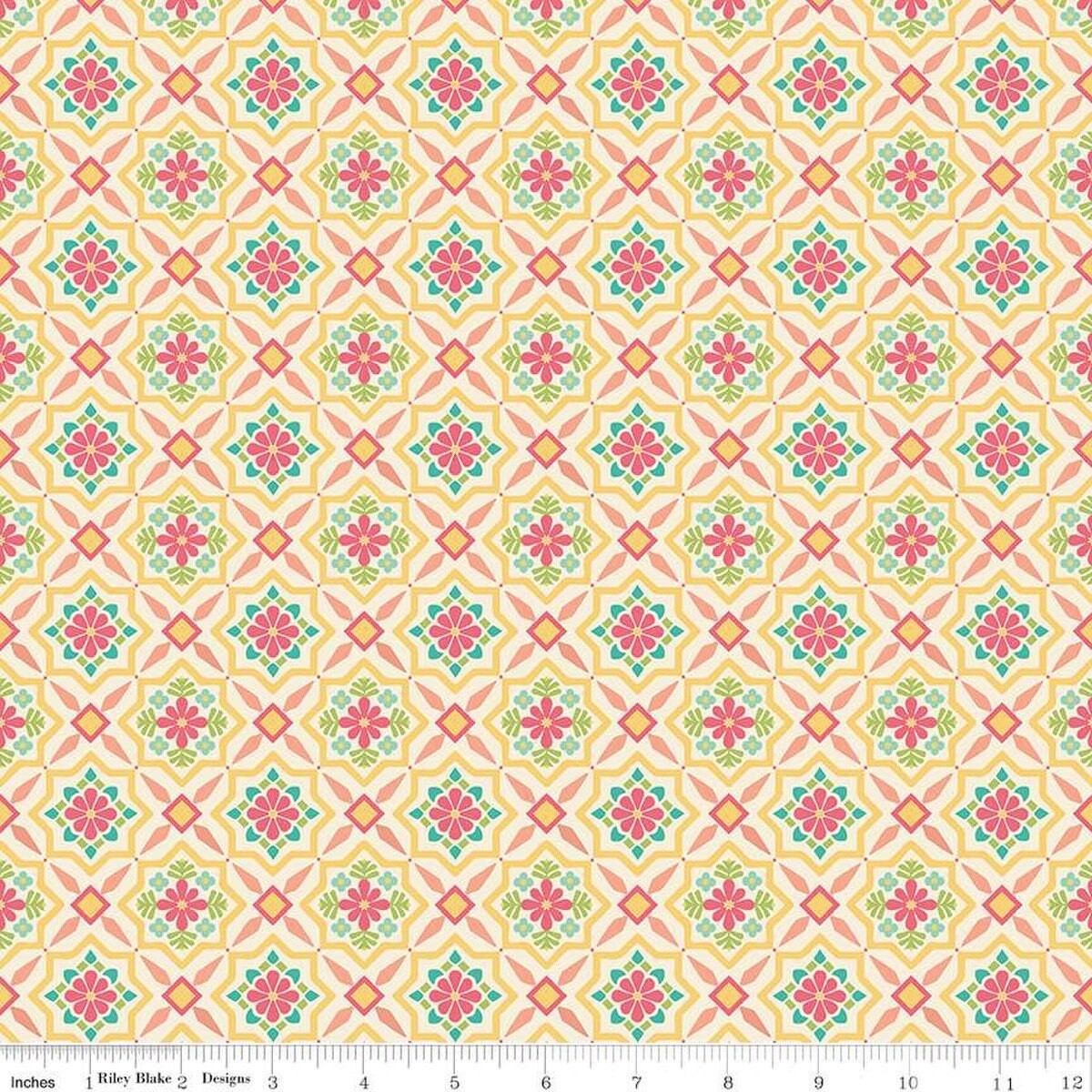 Market Street Tiles C14124 Cream Riley Blake-Geometric Floral-4.5 yards cotton