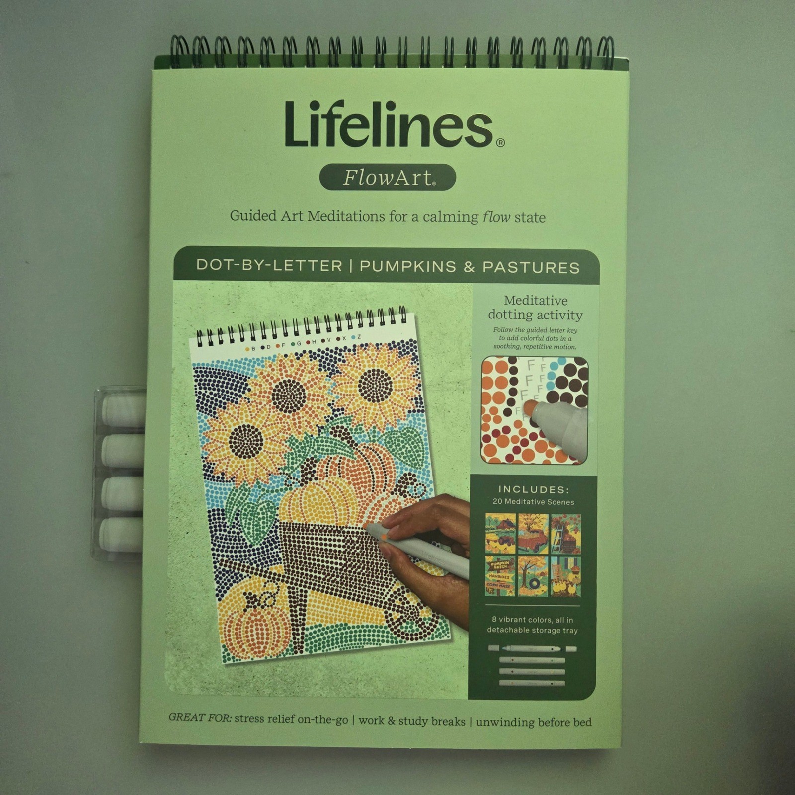 Lifelines FlowArt Dot-By-Letter Pumpkins & Pastures Art Meditation Kit 8 Markers