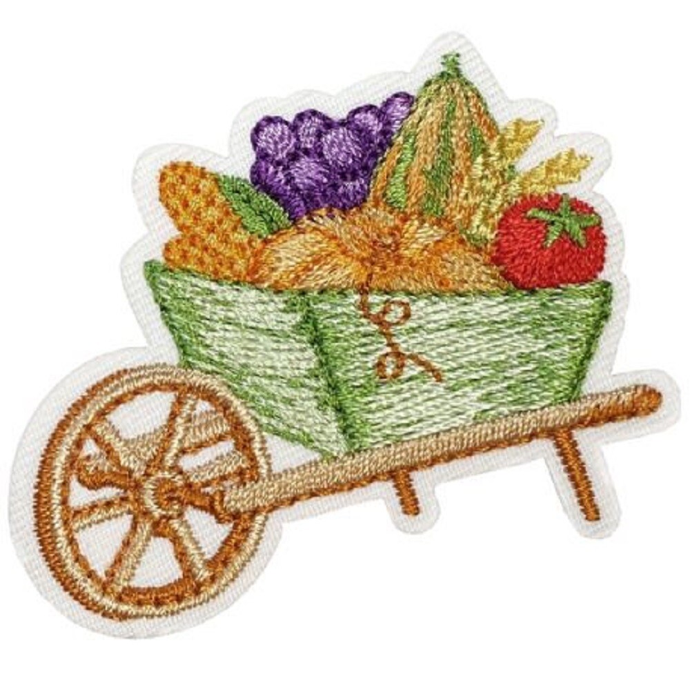 Autumn Applique Patch – Wheelbarrow, Harvest, Fruit, Fall Badge 2″ (Iron on)