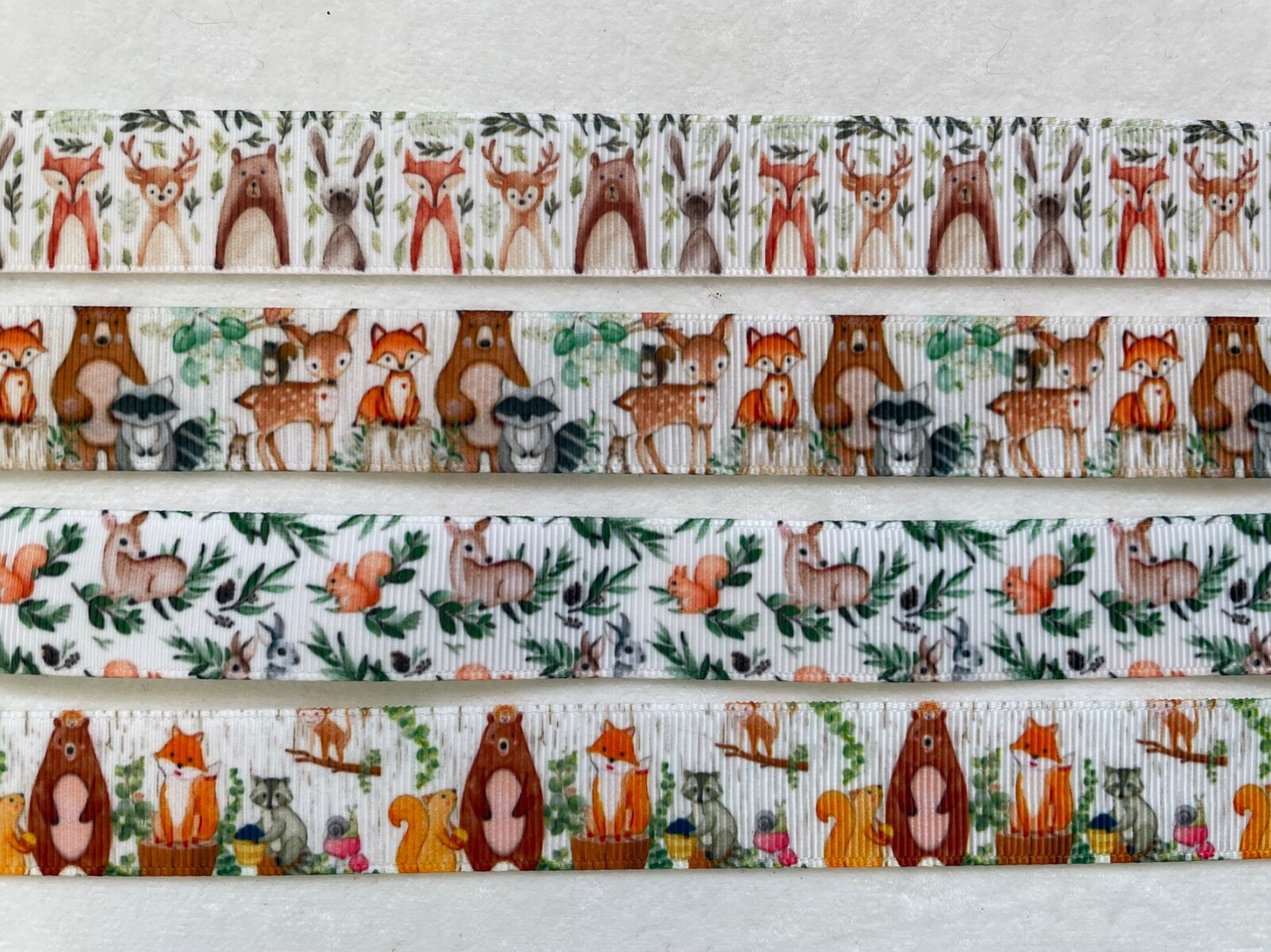 Woodland Forest Animals Grosgrain ribbon 7/8″ bear deer raccoon squirrel rabbit