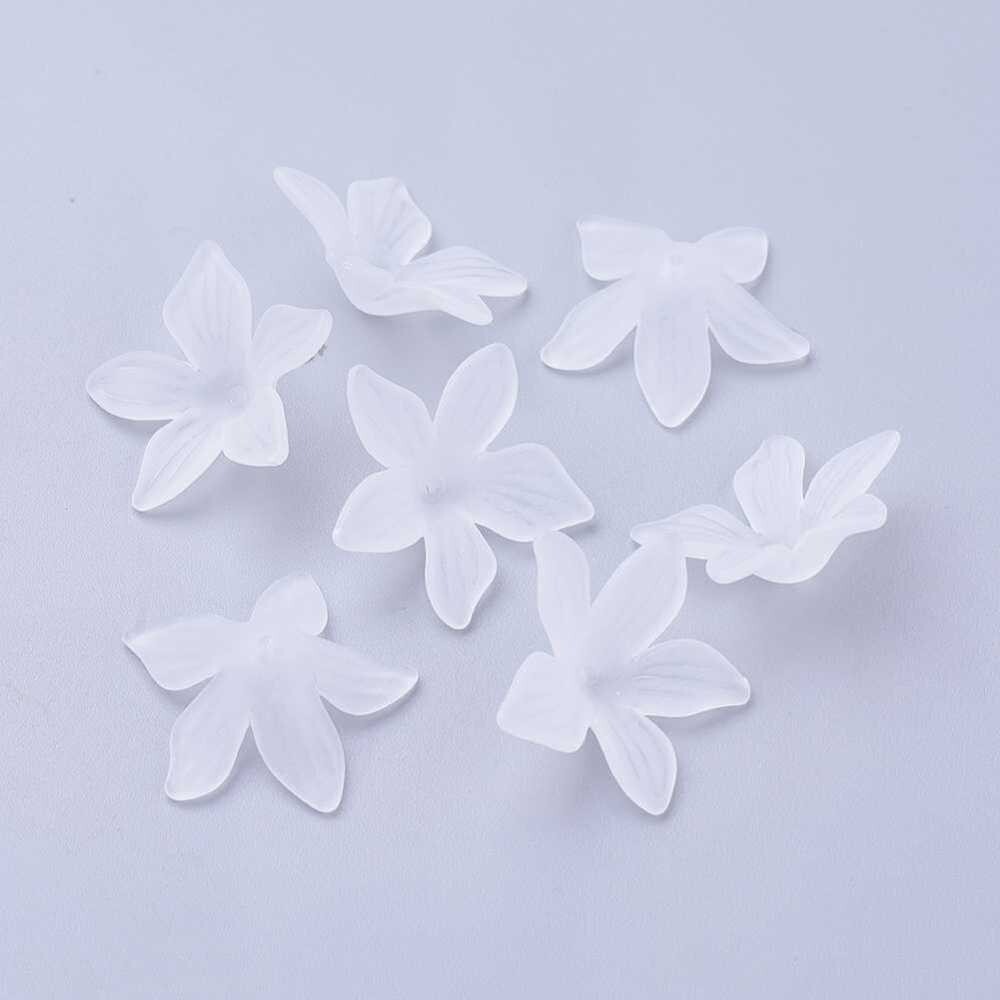 Acrylic Flower Beads White Clear Day Lily Beads 27mm Large Jewelry Making 10pcs