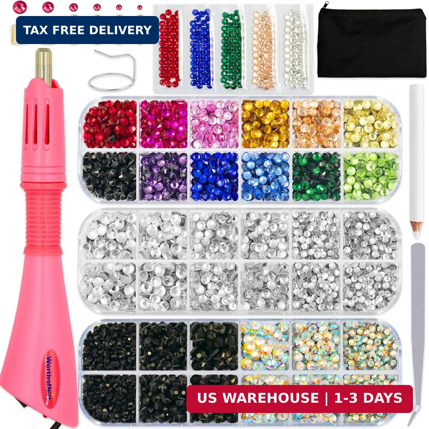 Worthofbest Hot Fix Rhinestone Applicator Tool Kit, 5200Pcs 3/4/5mm Glass Hotfix