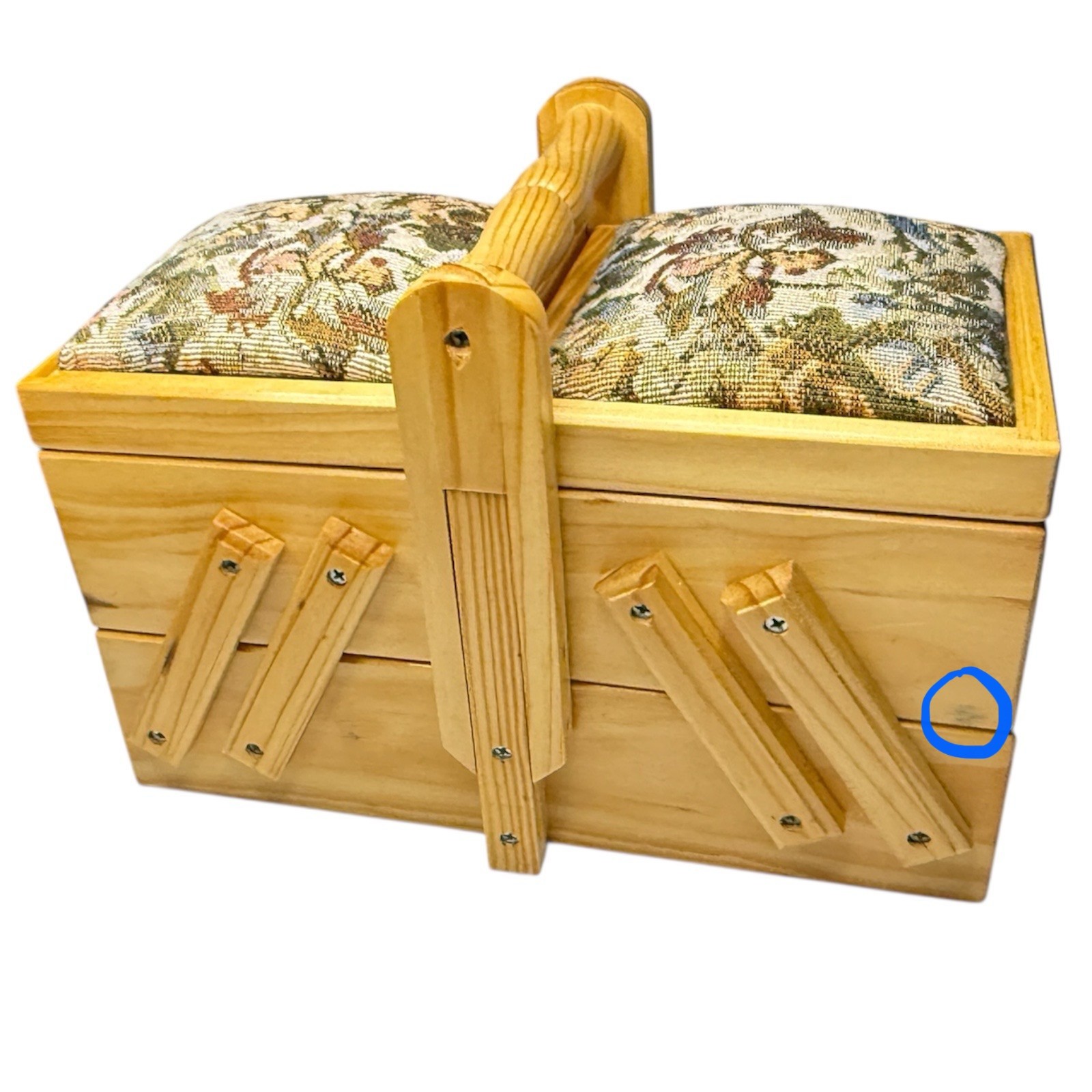 Vintage Wooden Accordion Sewing Box Craft Storage Basket Organizer 10 inches