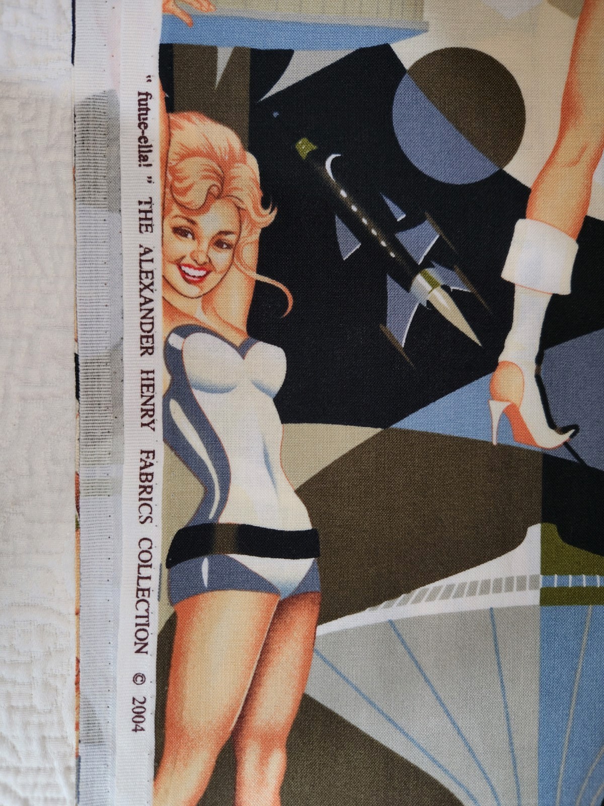 Alexander Henry Fabric Futue-ella 2004 Black Gray Sexy Pinup Girls 1 Yard
