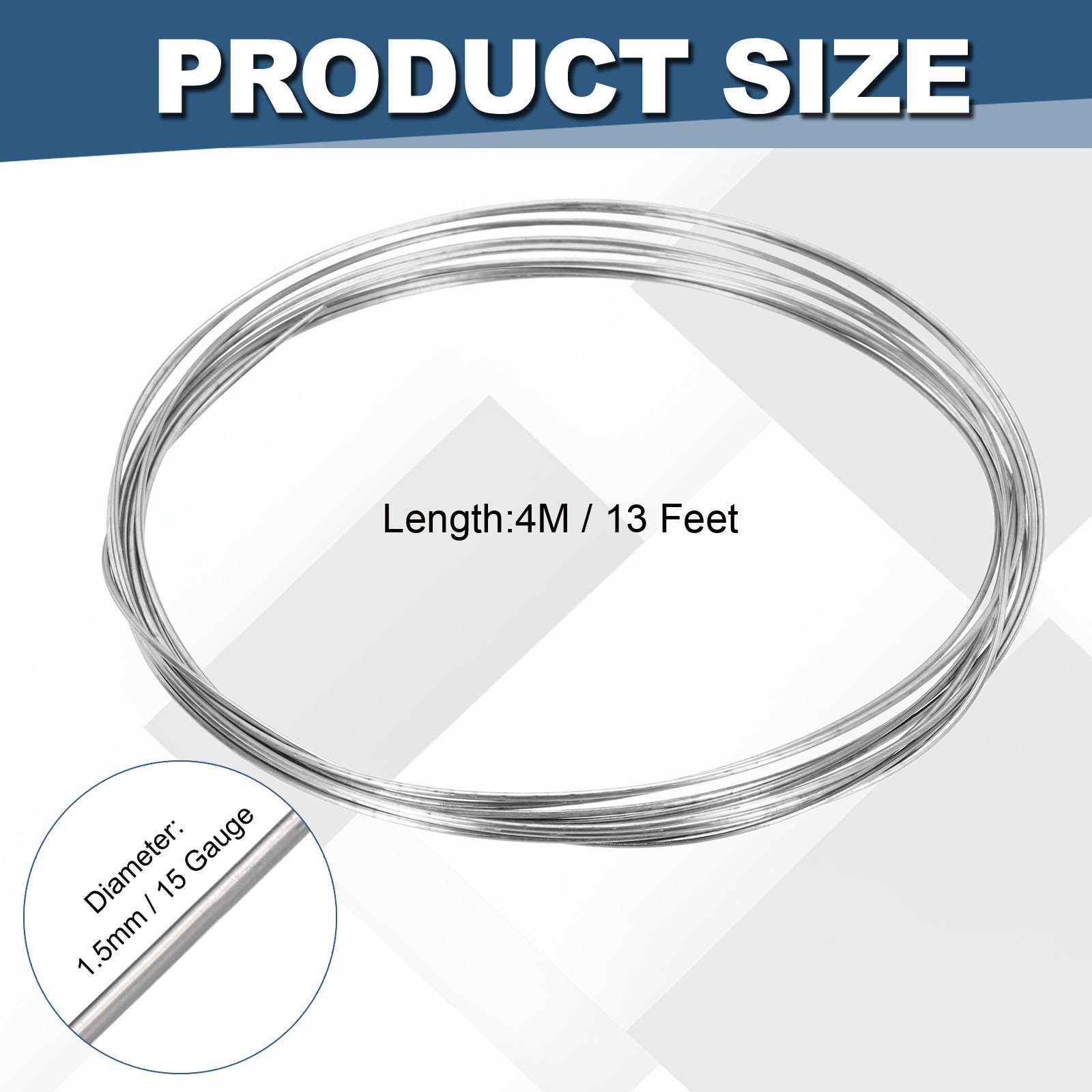 Titanium Wire TA2 13 Feet/4m 15 Gauge 1.5mm Silver | GR2 Pure Titanium Wires