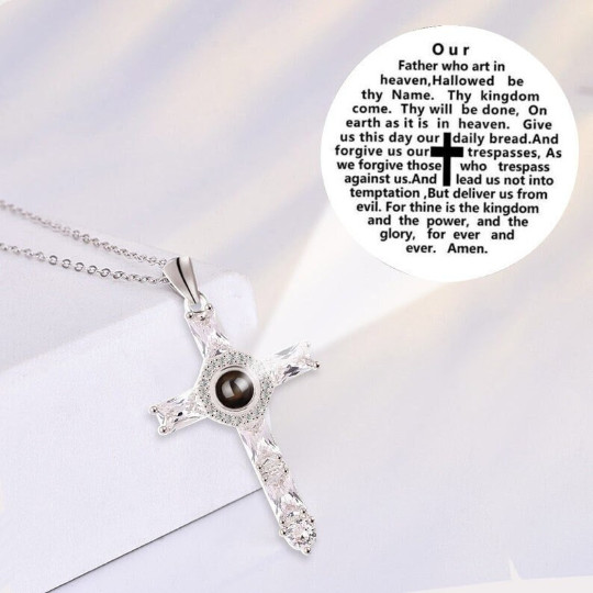 Lords Prayer Cross Necklace Vintage Antique Religious Pendant Silver Tone