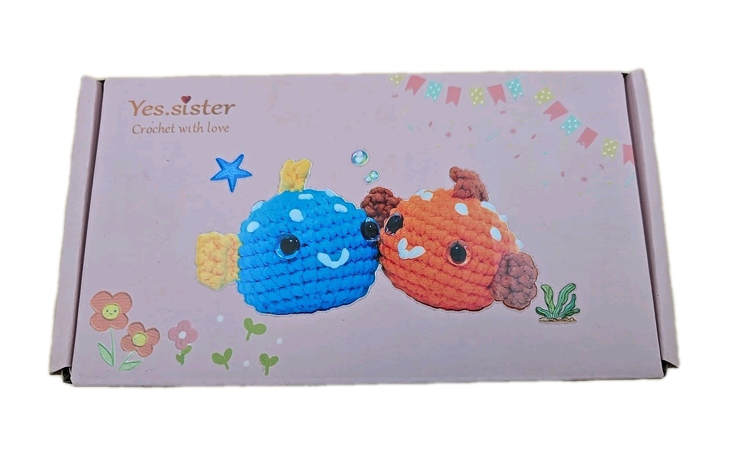 Yes sister Set Of 2 Fish Blue Orange DIY Crochet Knit Kit for Beginners *NEW*