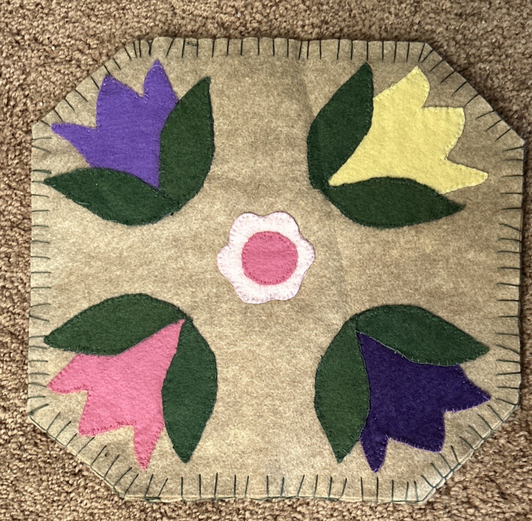 Wool Felt with Tulips Candle Mat Oversized