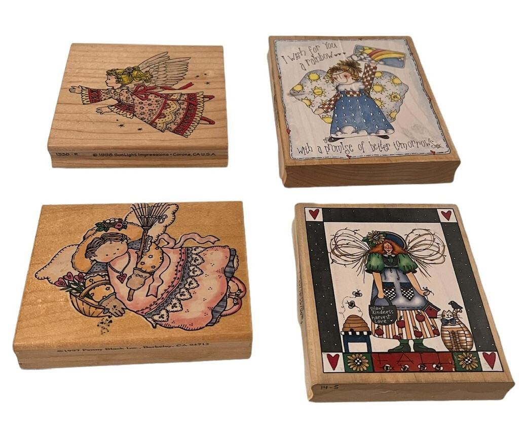 Stamps Happen Rubber Wooden Angel Stamps Lot Of 4 *Mostly *NEW (See Details)