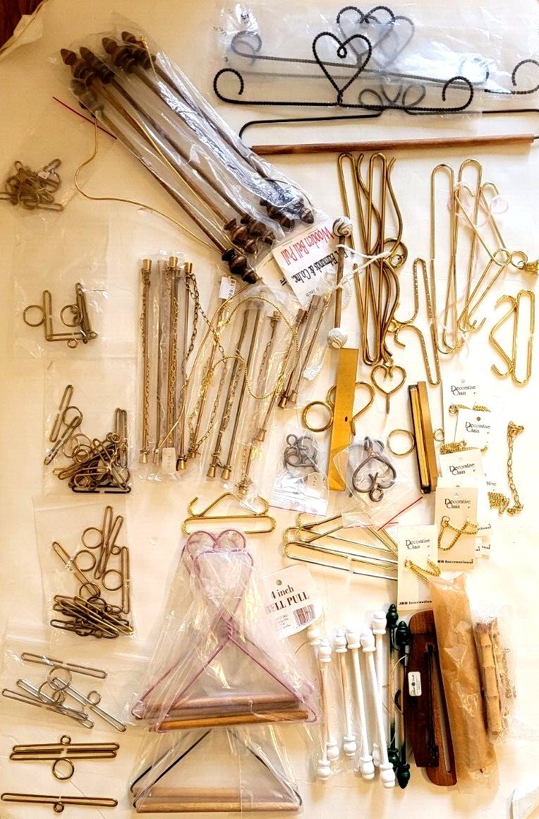 Bell pull hardware, prices vary $1.99-12.99, sets, bottoms, tops, metal, wood