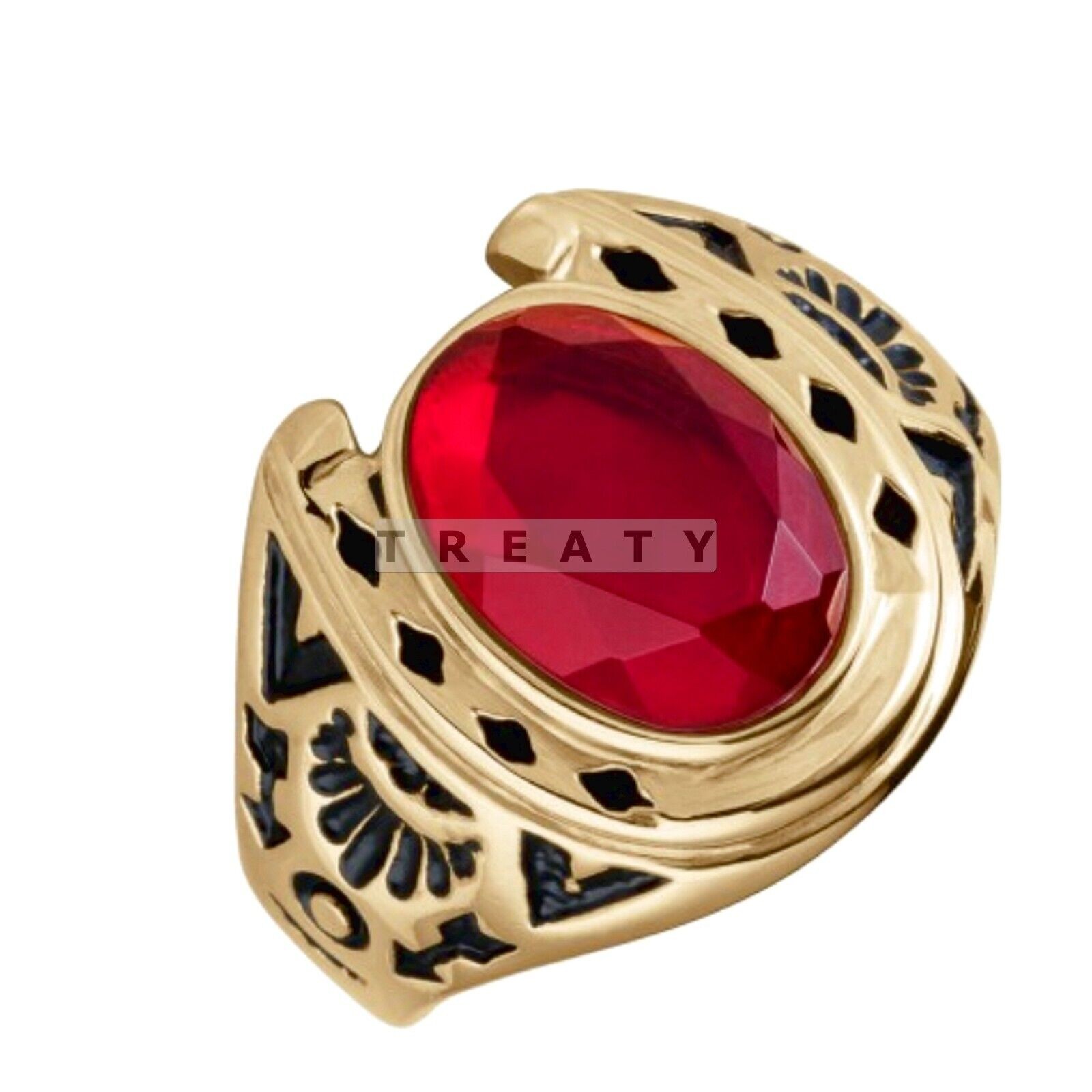 Garnet Oval Cut With 14k Yellow Gold Ring For Men’s #329 #