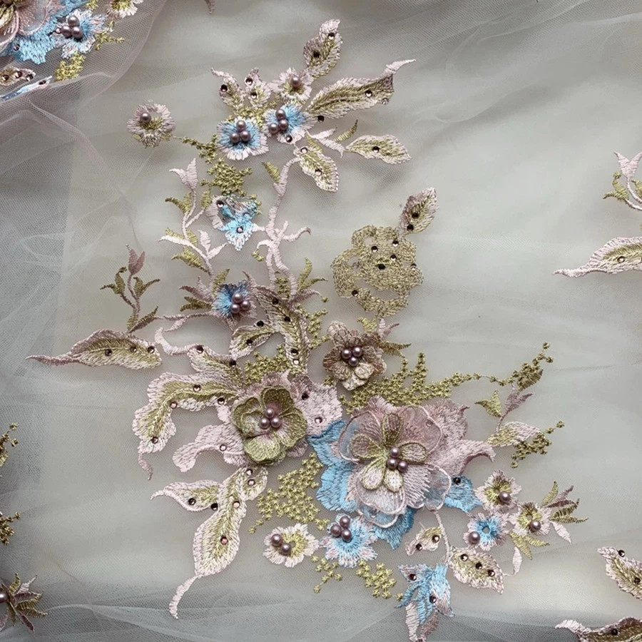 3D Flowers Beaded Lace Fabrics Applique Embroidery Sewing On Patches