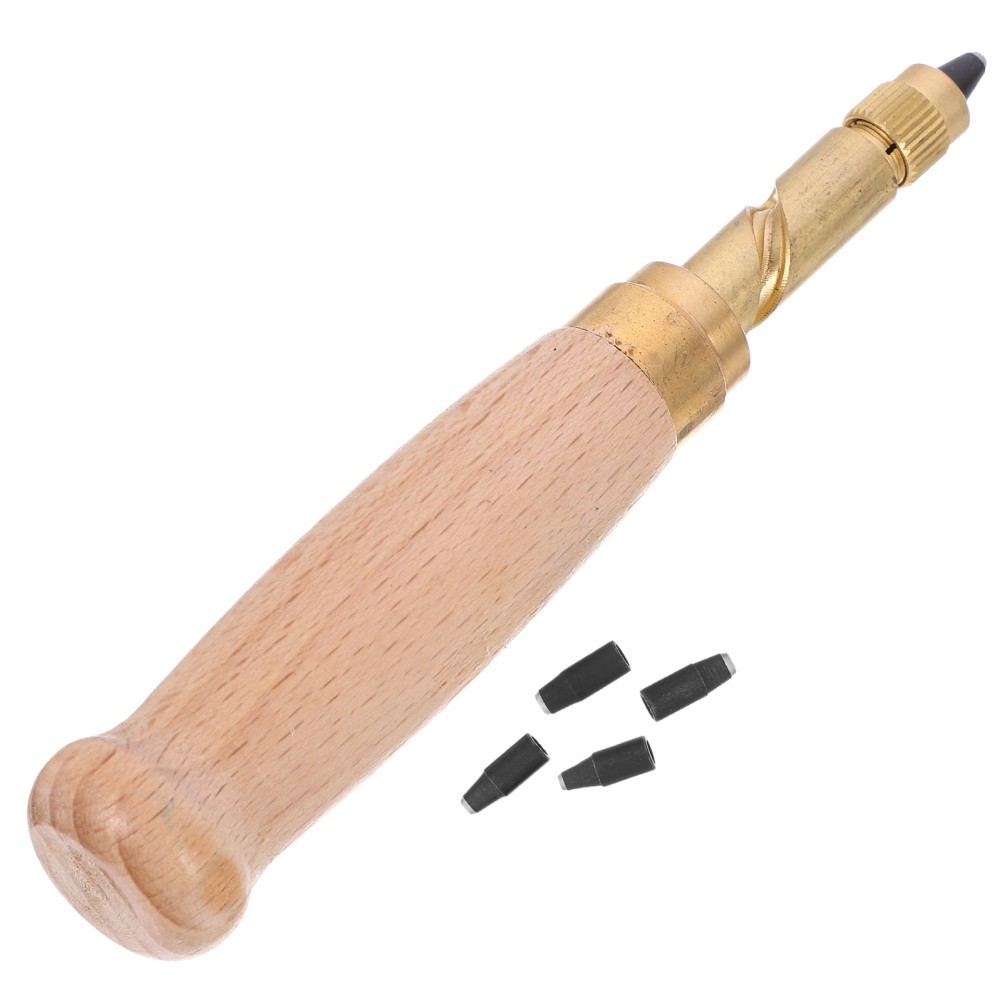 6Pcs Reusable Japanese Hole Punch Kit with Wooden Handle Brass Tips