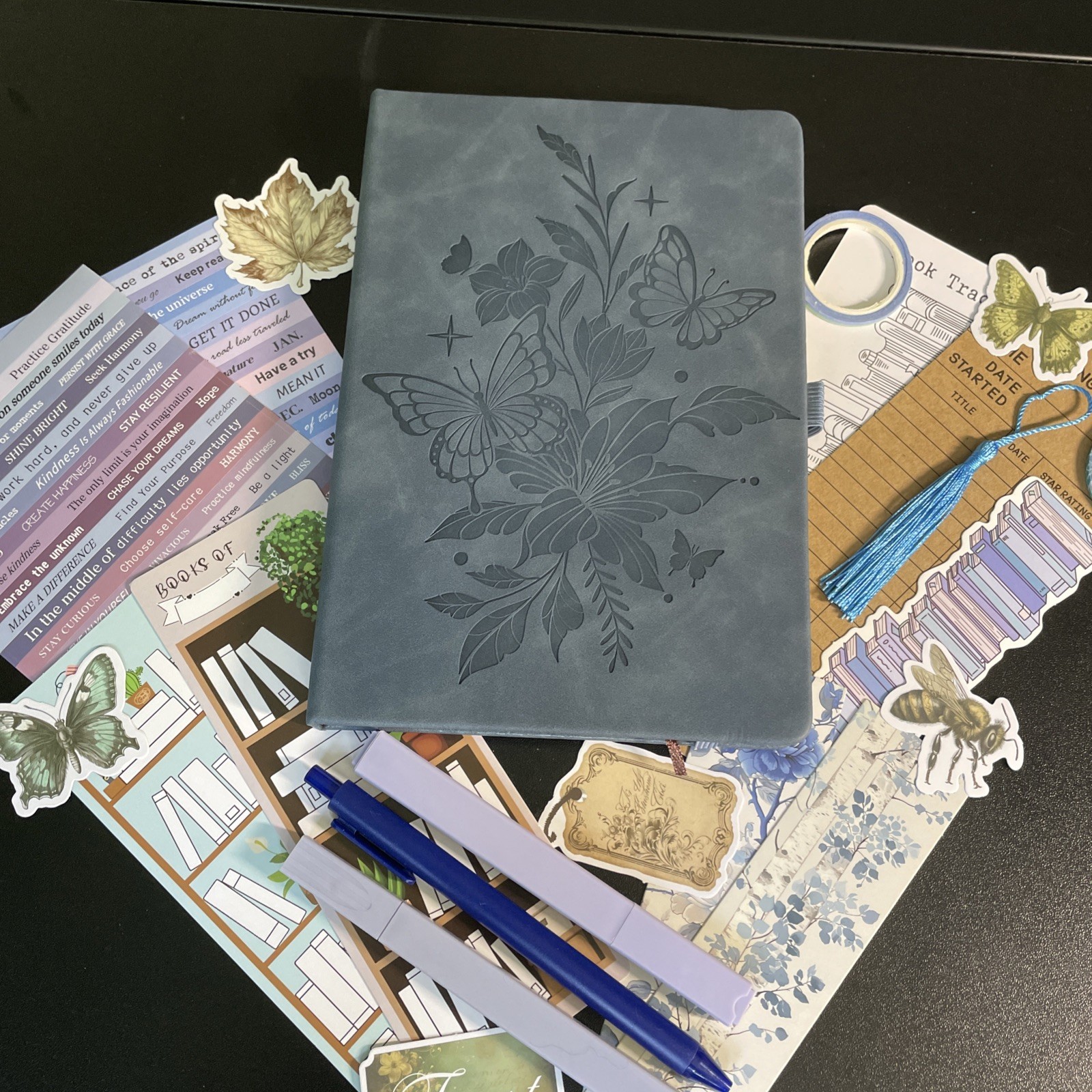 21 PC Journaling Diary Bundle Set 8×5″ Leather Lined Bookmarks Pens Stickers 82