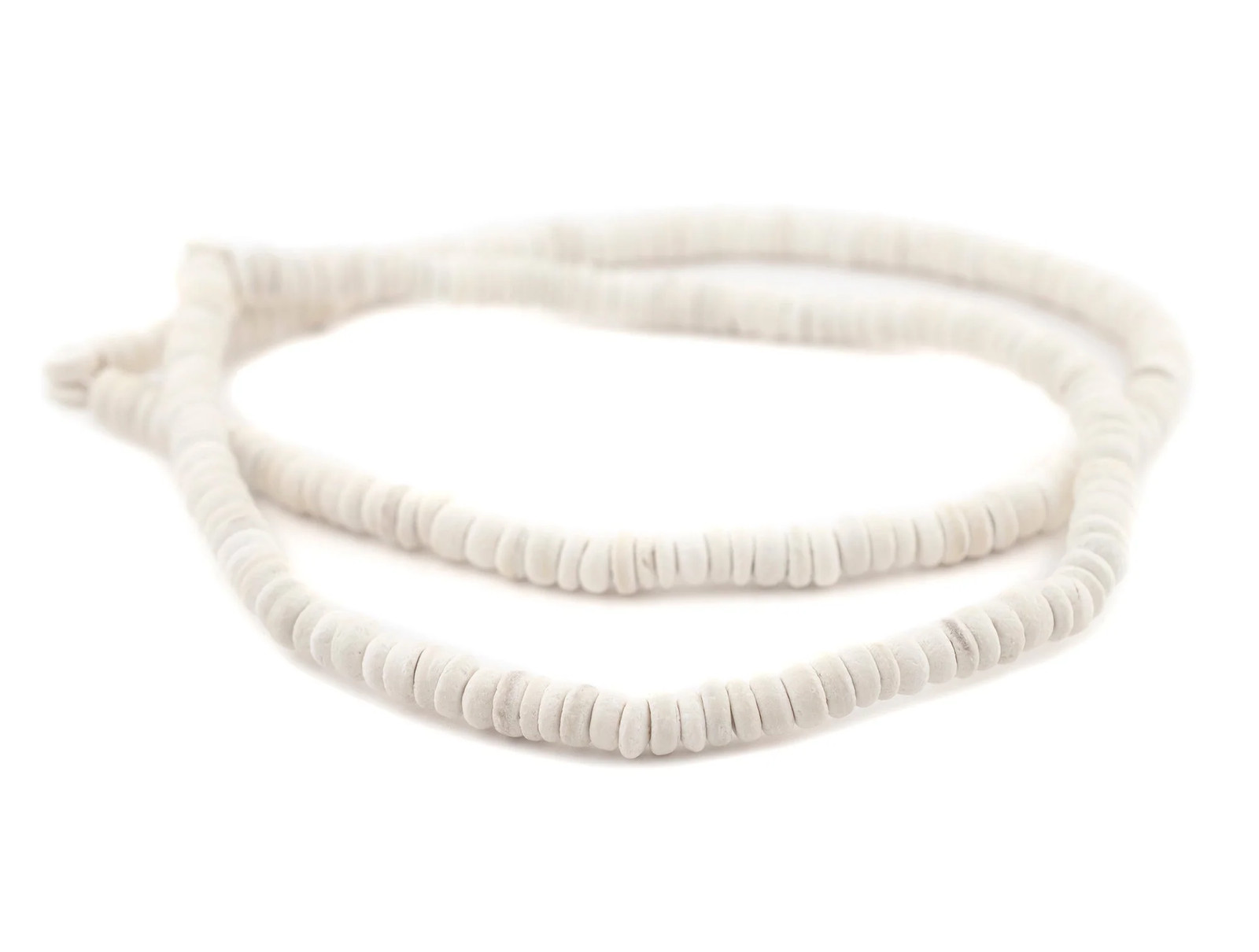 White Disk Coconut Shell Beads 8mm 10 Pack Wood 16 Inch Strand