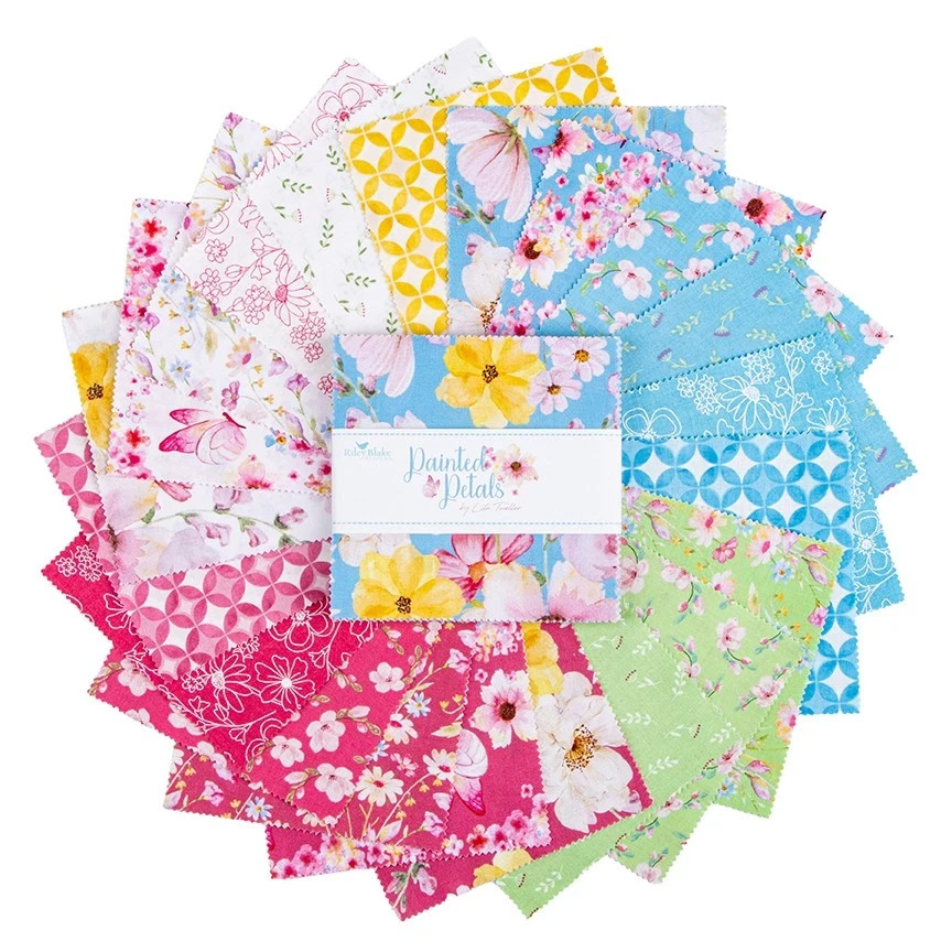 Painted Petals, 5″ x 5″ Squares, Riley Blake $3.99 Ships ANY Amount Of Fabric