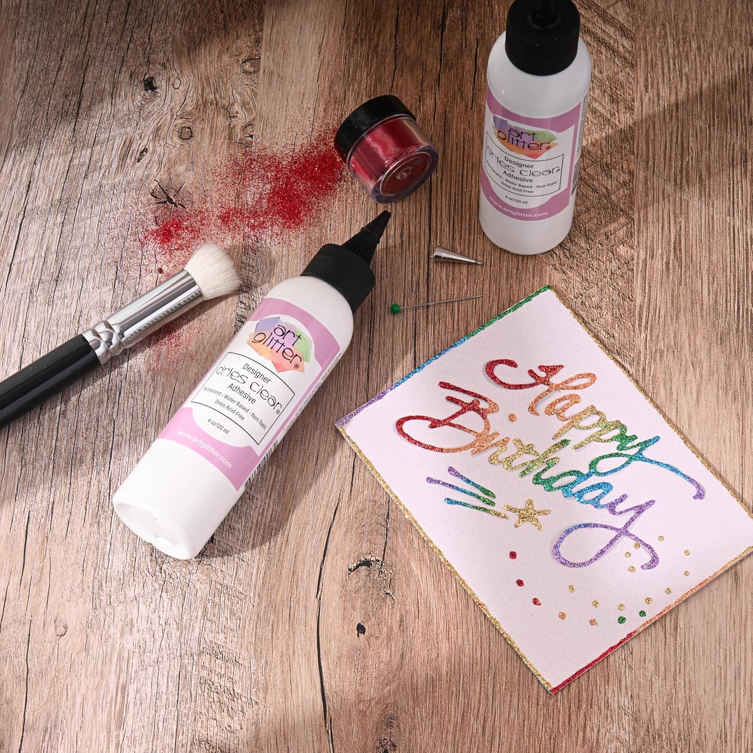 Art Institute Glitter Designer Dries Clear Glue, 4Oz Bottle with Ultra Fine Meta