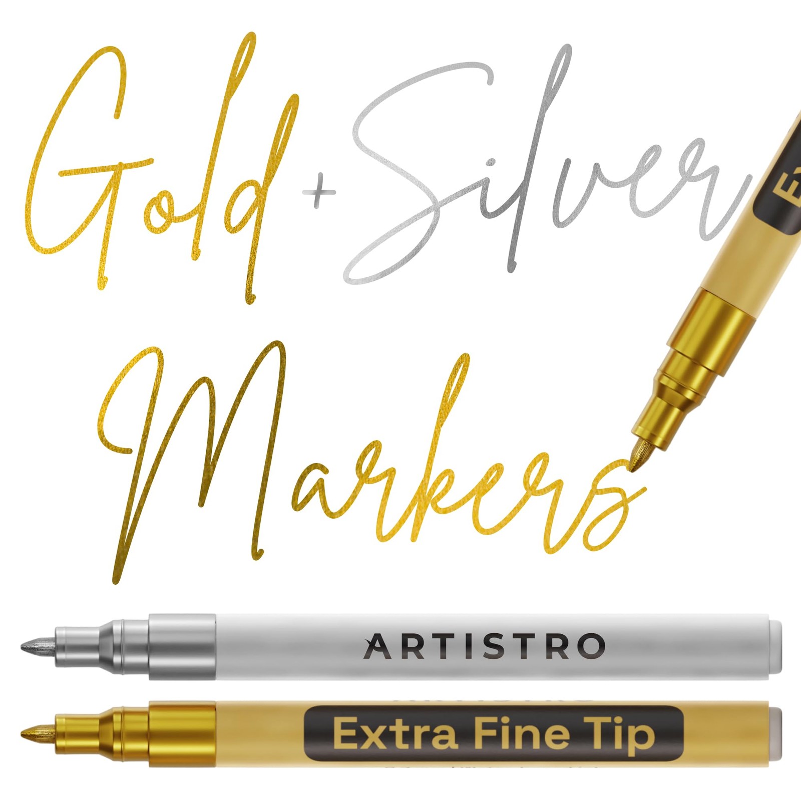 ARTISTRO 2 Gold & Silver Acrylic Paint Markers – 0.7mm Extra Fine-Tip Metalli…