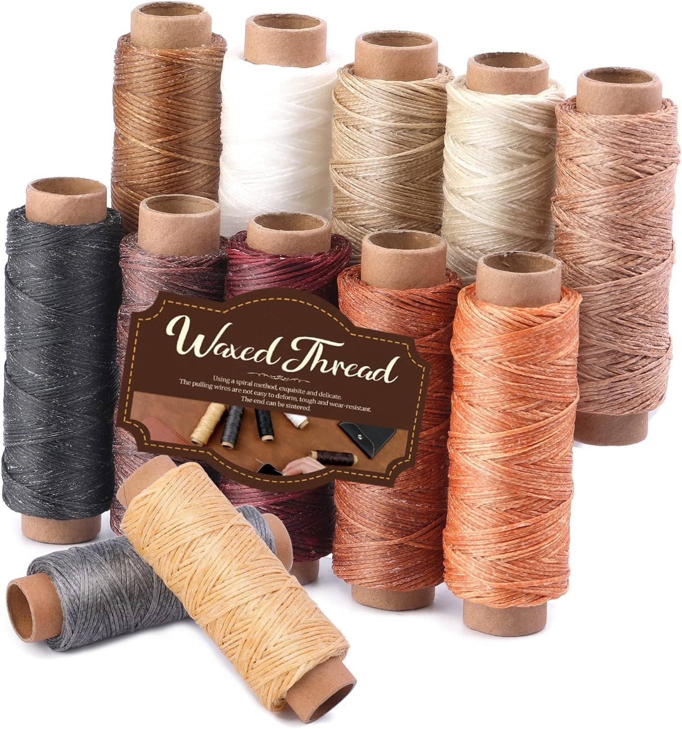 660 Yards Leather Sewing Waxed Thread – 150D 55 Yards per Spool Stitching Thread