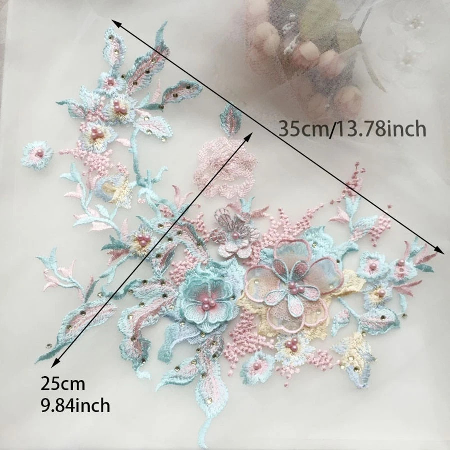 3D Flowers Beaded Lace Fabrics Applique Embroidery Sewing On Patches