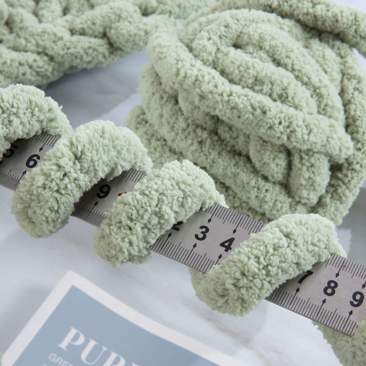 Soft Plush Sage Green Chenille Yarn – 8 oz Skeins for Easy Crafting and Knitting