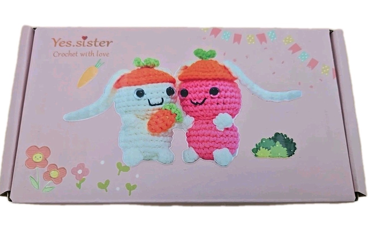 Yes sister DIY Crochet Knit Kit for Beginners Pink And White Rabbit *NEW*