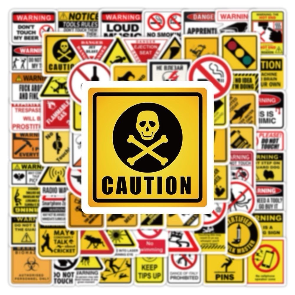 50Pcs Random Safety Warning Signs Vinyl Waterproof Stickers