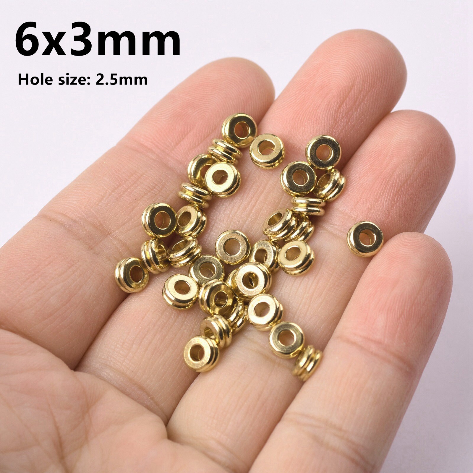 Flat Round Wheel Shape 3/4/5/6/7mm Solid Brass Metal Loose Spacer Beads Lot