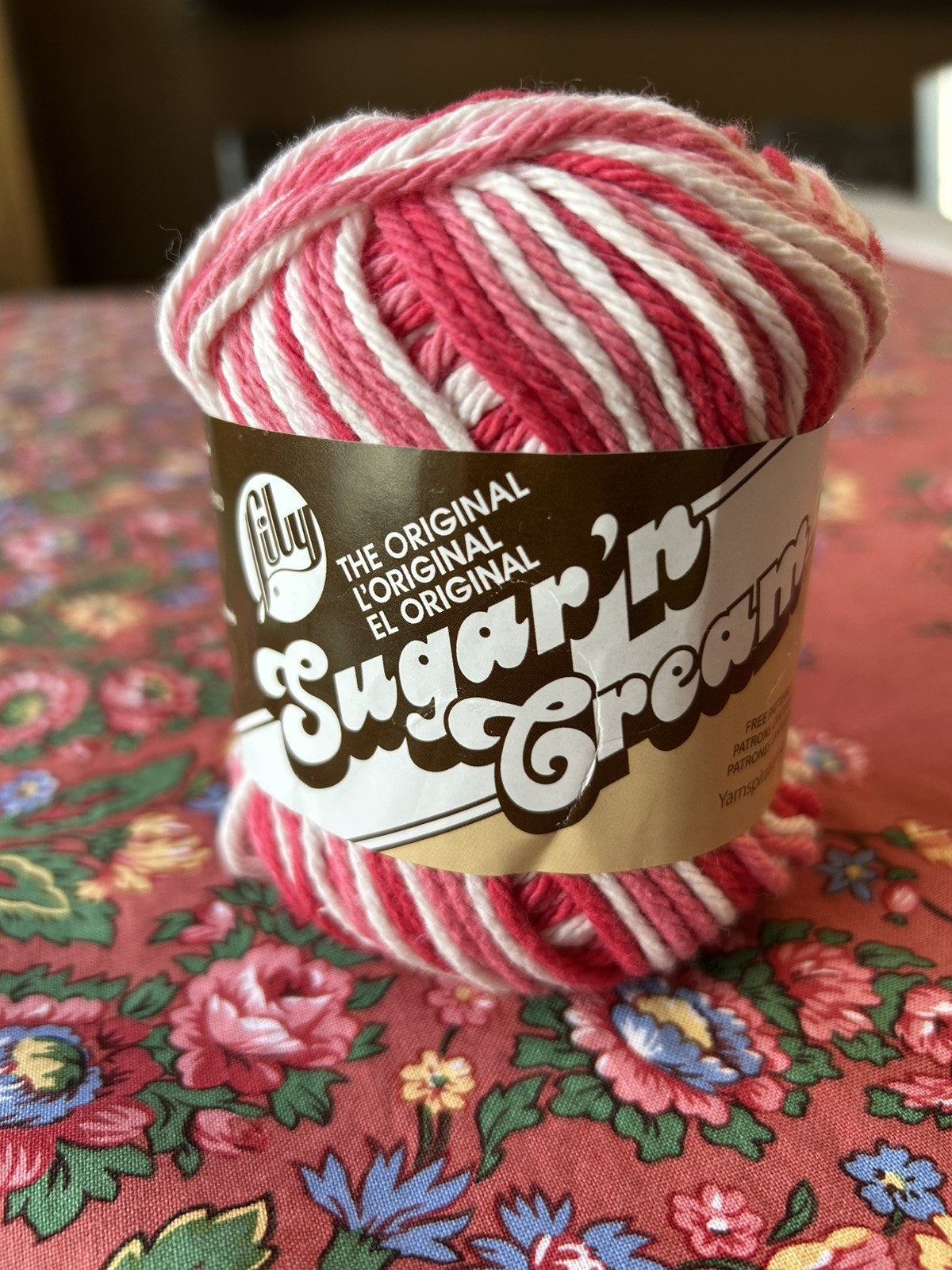 Lily Sugar ‘N Cream Cotton Ombre Yarn AZALEA #02416 Red Rose White 2 oz.