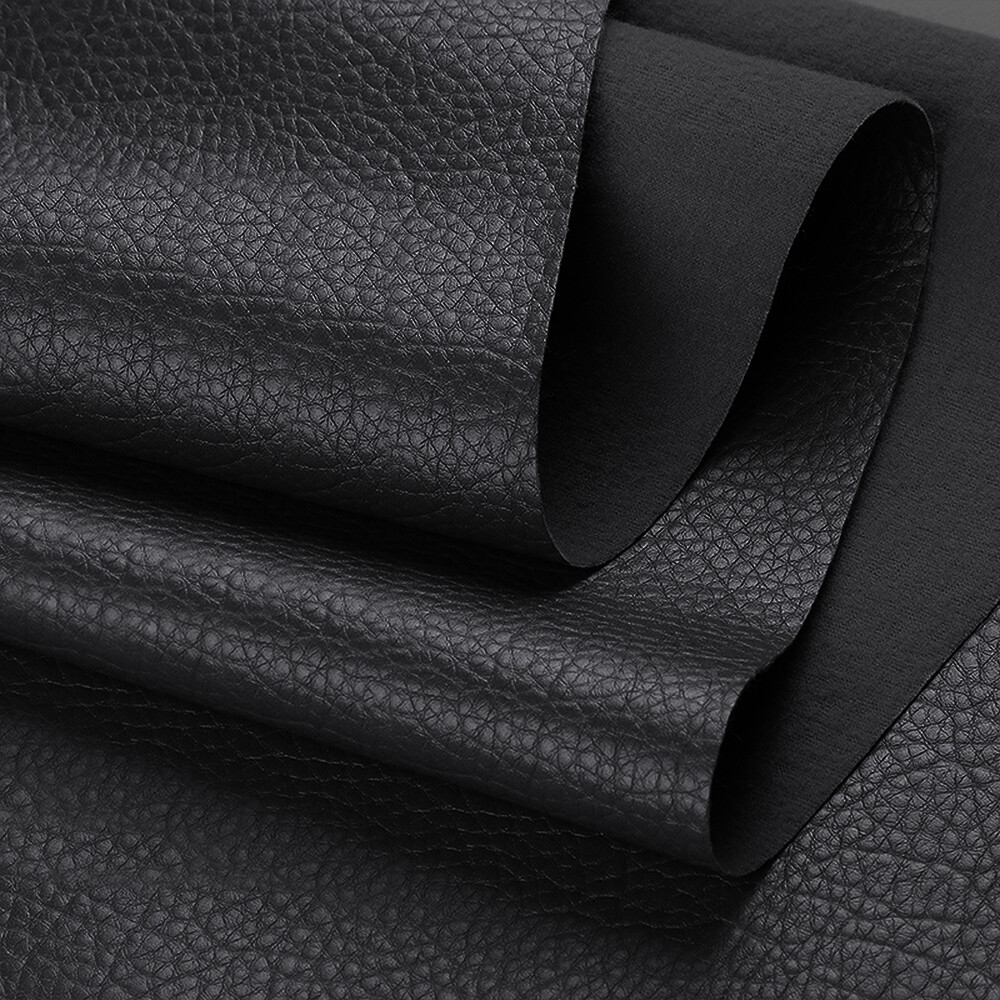 Black Faux Leather Fabric 55″ Wide Upholstery Material Cotton Back for DIY Craft