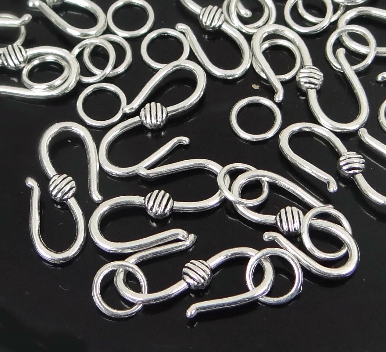 45pcs / 15 sets Antique Silver Pewter S Hook Clasp with Jump Rings 19x10mm