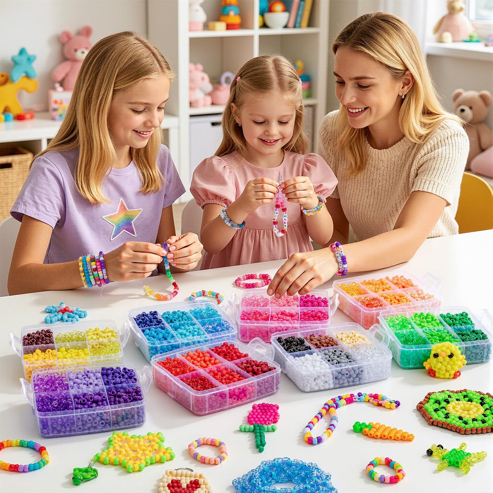 10000Pcs 48 Colors Pony Beads Bulk, 6X9Mm Plastic Kandi Beads for Bracelet Hair