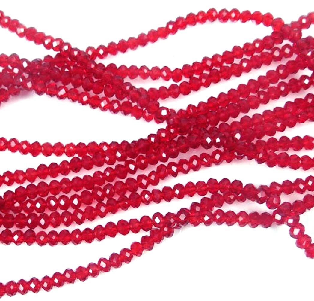 3x2mm Faceted Siam Red Glass Rondelle Beads 15″