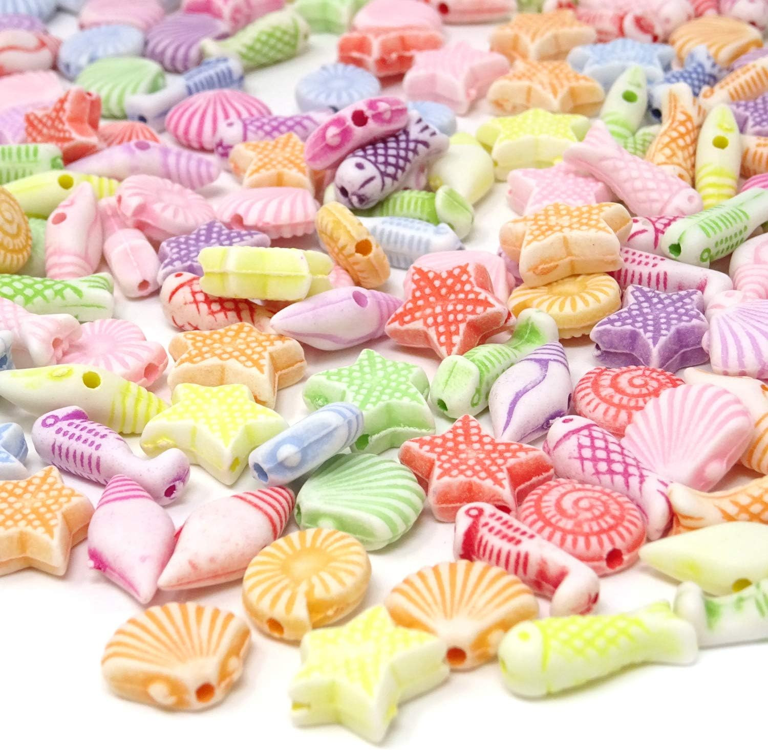 100G (Approx.300Pcs) Cute Acrylic Beads Mini Shell Fish Starfish Beads Marine Li