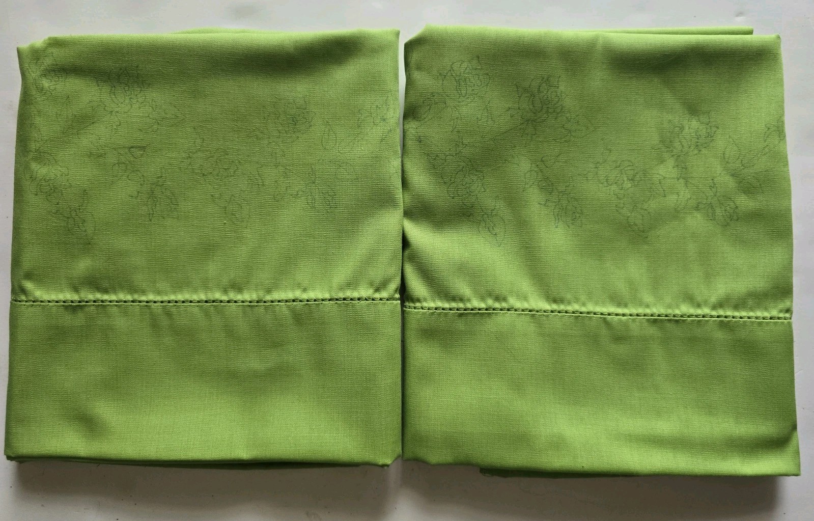 Vtg Lee Wards Pillowcase Set Stamped to Embroider Green Olive RAMBLE ROSE Cotton
