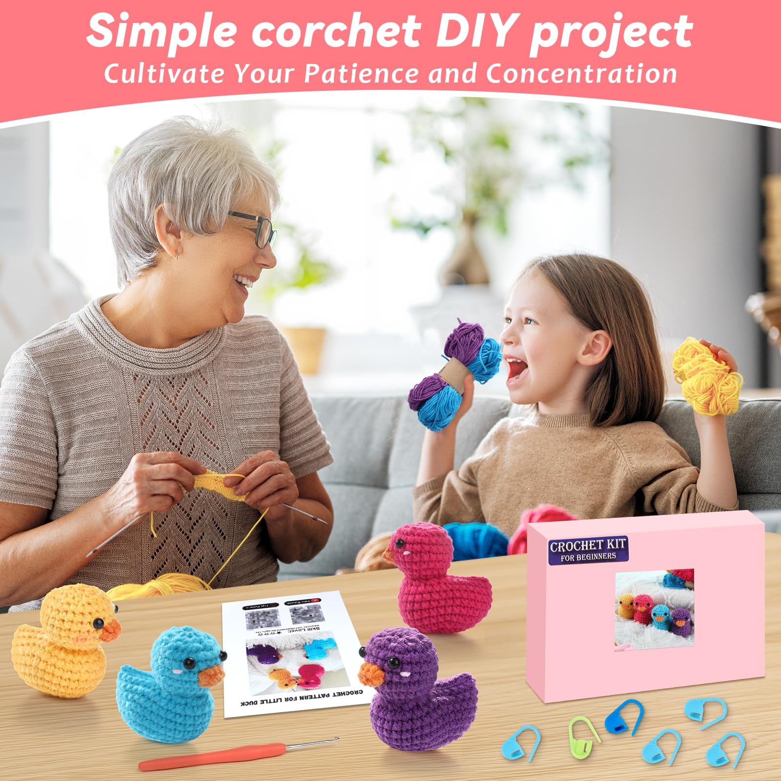 4 Pack Duck Crochet Kit for Beginners with Easy Yarn and Step-by-Step Video T…