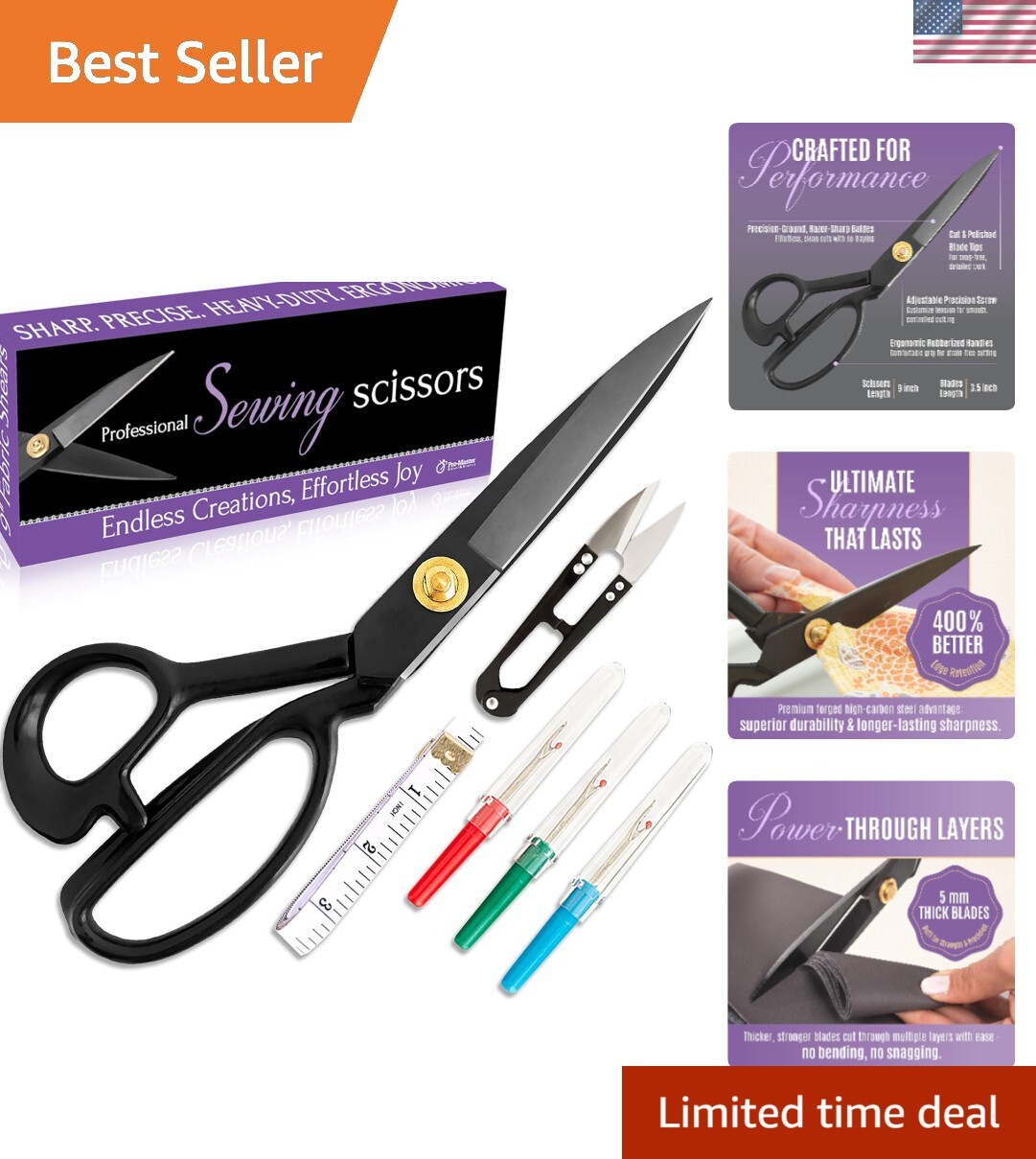 9-Inch High Carbon Steel Fabric Scissors for Precise Cutting – Ergonomic Design