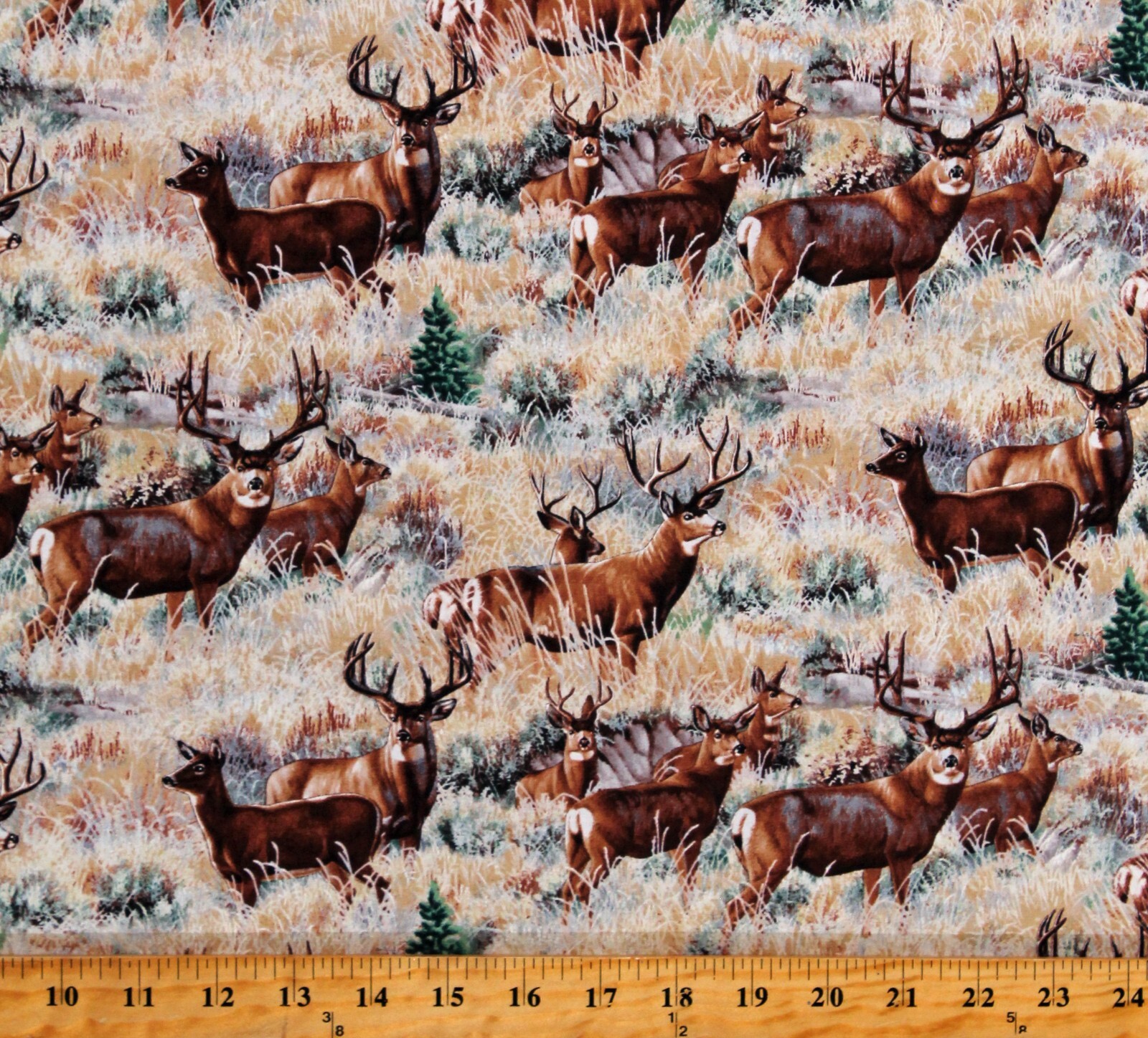Cotton Mule Deer in Sage Animals Wildlife Forest Fabric Print by Yard D689.76