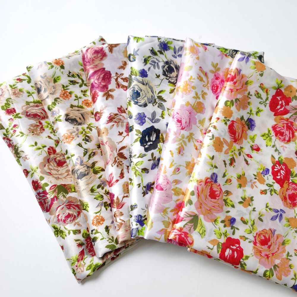 1yard X 1.48meter Satin Print Fabric Rose Charmeuse Scarf Material Lining
