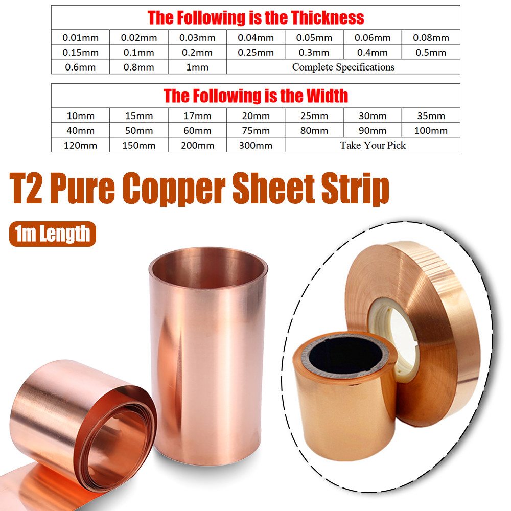 1 Meter Copper Sheet Strip Pure Cu Thin Foil Plate Thick 0.01-1mm Width 10-400mm