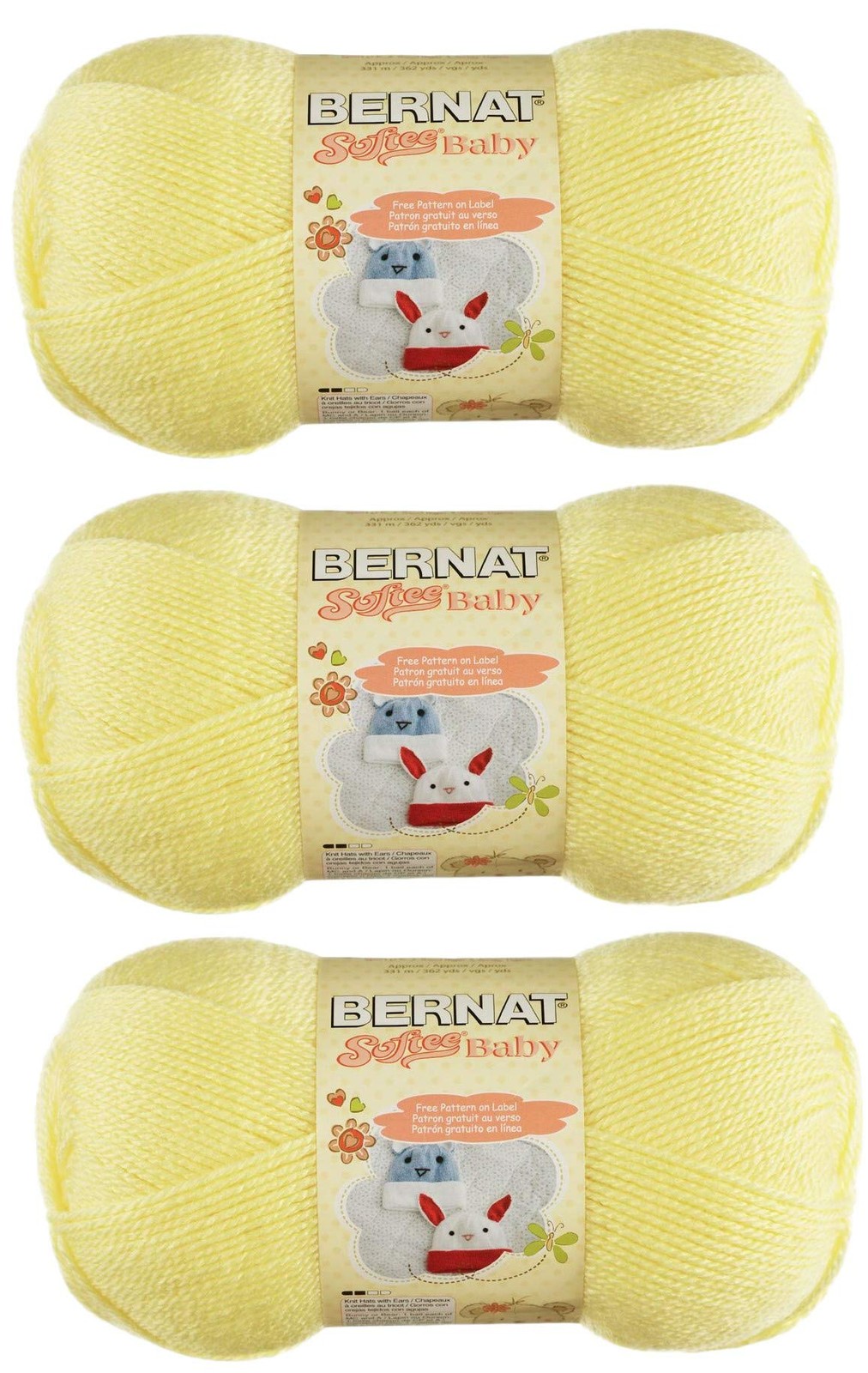 Bernat Softee Baby Yarn 3 Pack Bundle Includes 3 Patterns Dk Light Worsted 3