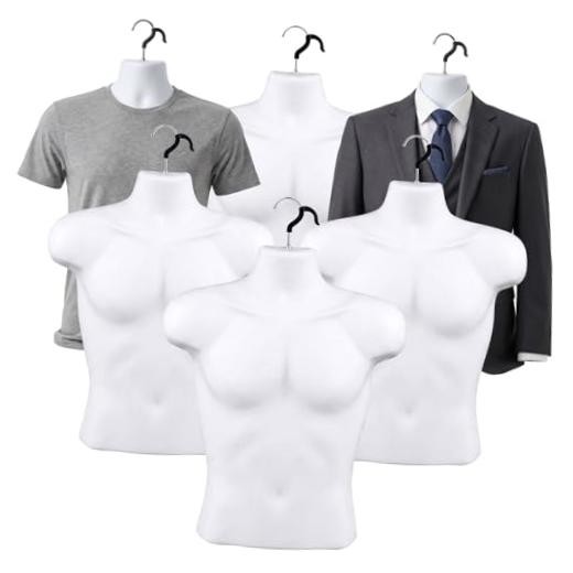 Pack Male Mannequin Torso Dress Form T-Shirt Display Half Mannequin 6 White