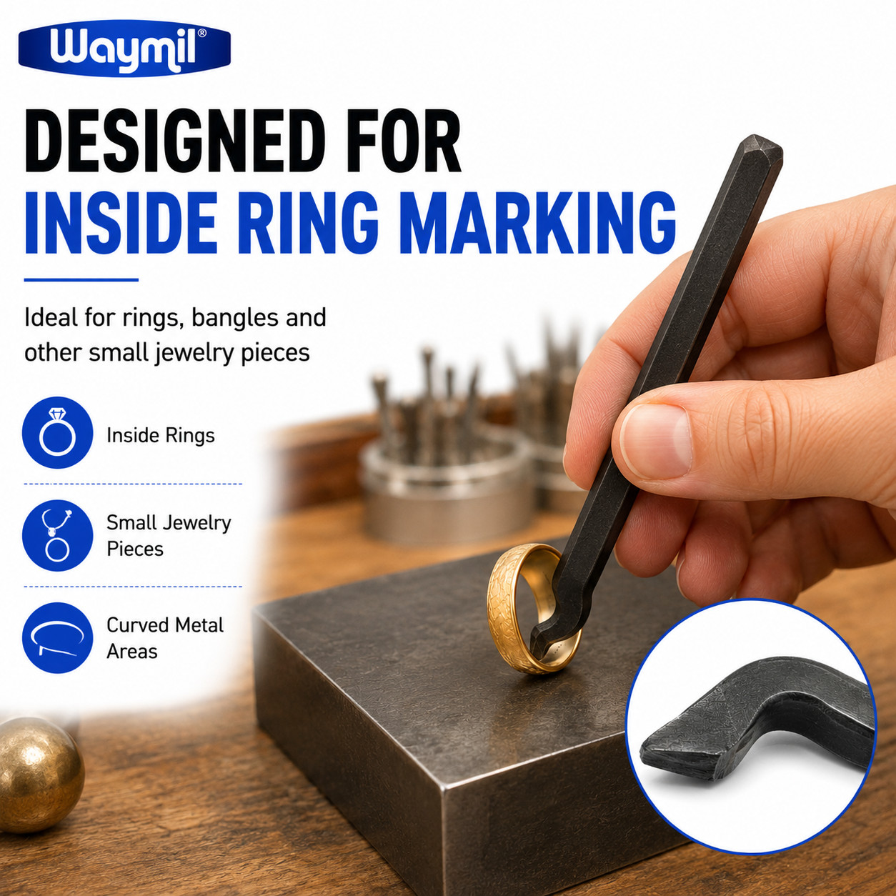 925 Steel Stamp Bent Curved Ring Inside Jewelry Marking Metal Sterling Silver