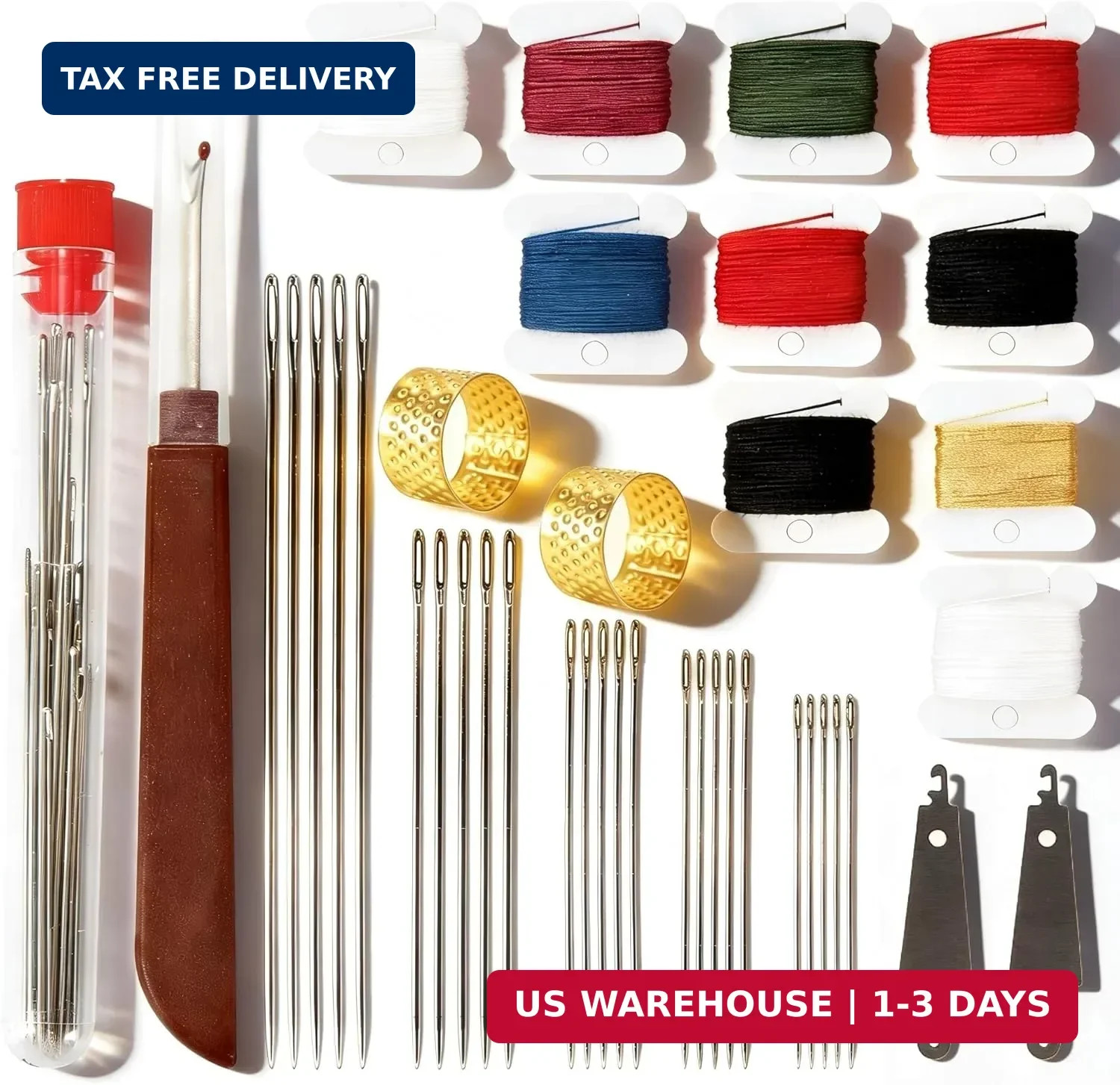 RZHHTTQ 41PCS Big Eye Steel Sewing Needles Kit – Stainless Steel Needles for Han