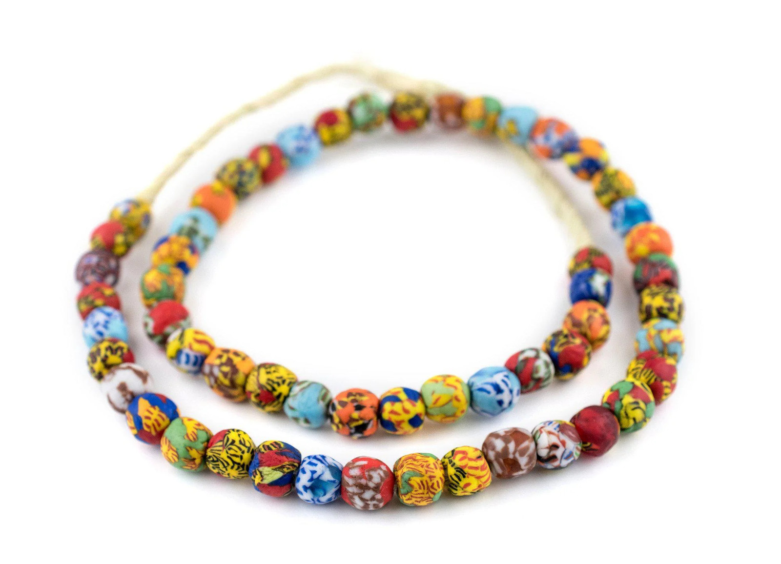 House Medley Round Fused Recycled Glass Beads 11mm Ghana African Multicolor