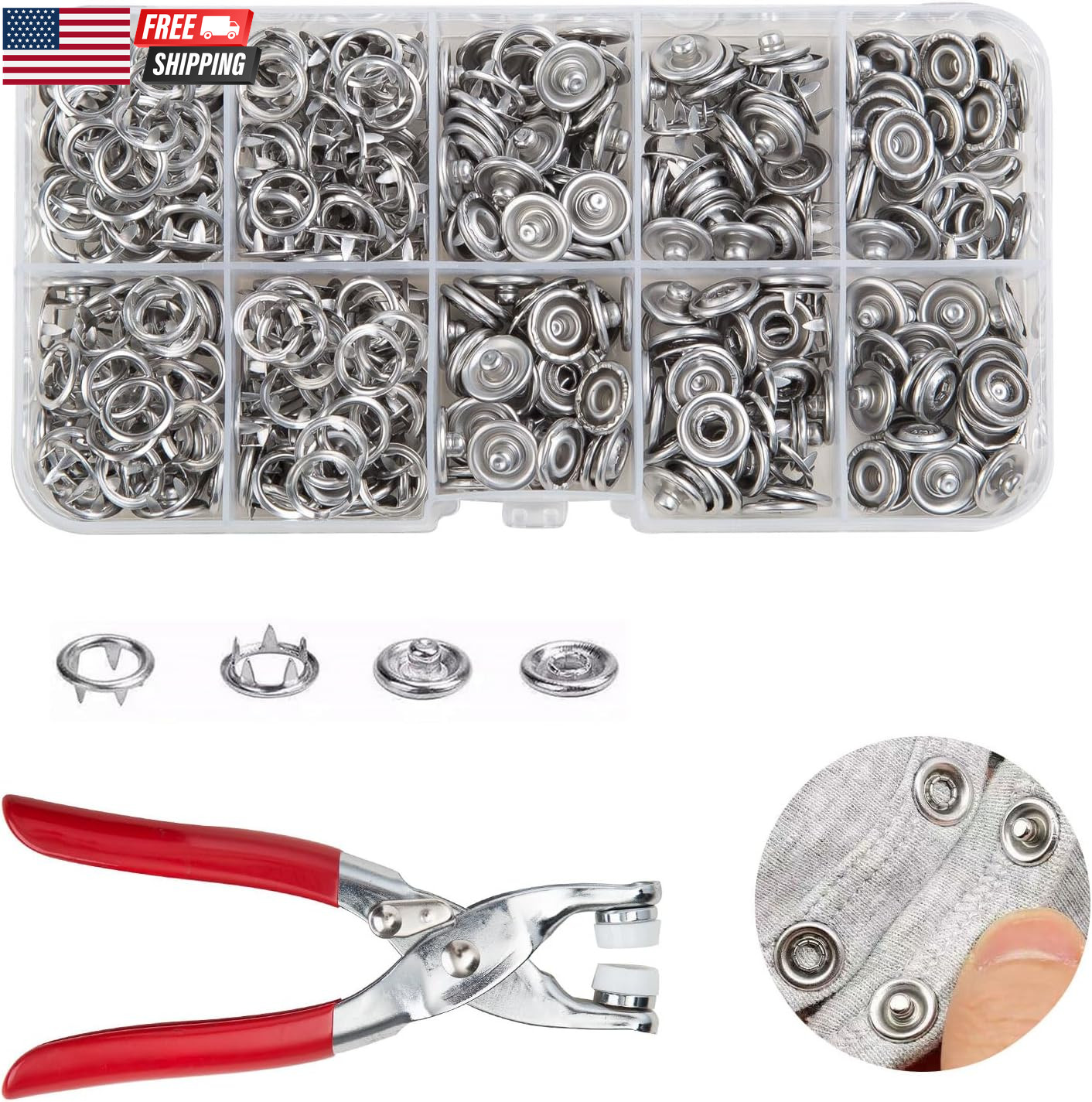 100 Sets Metal Snap Buttons Kit with Fastener Pliers Press Tool – 400 PCS 9.5Mm