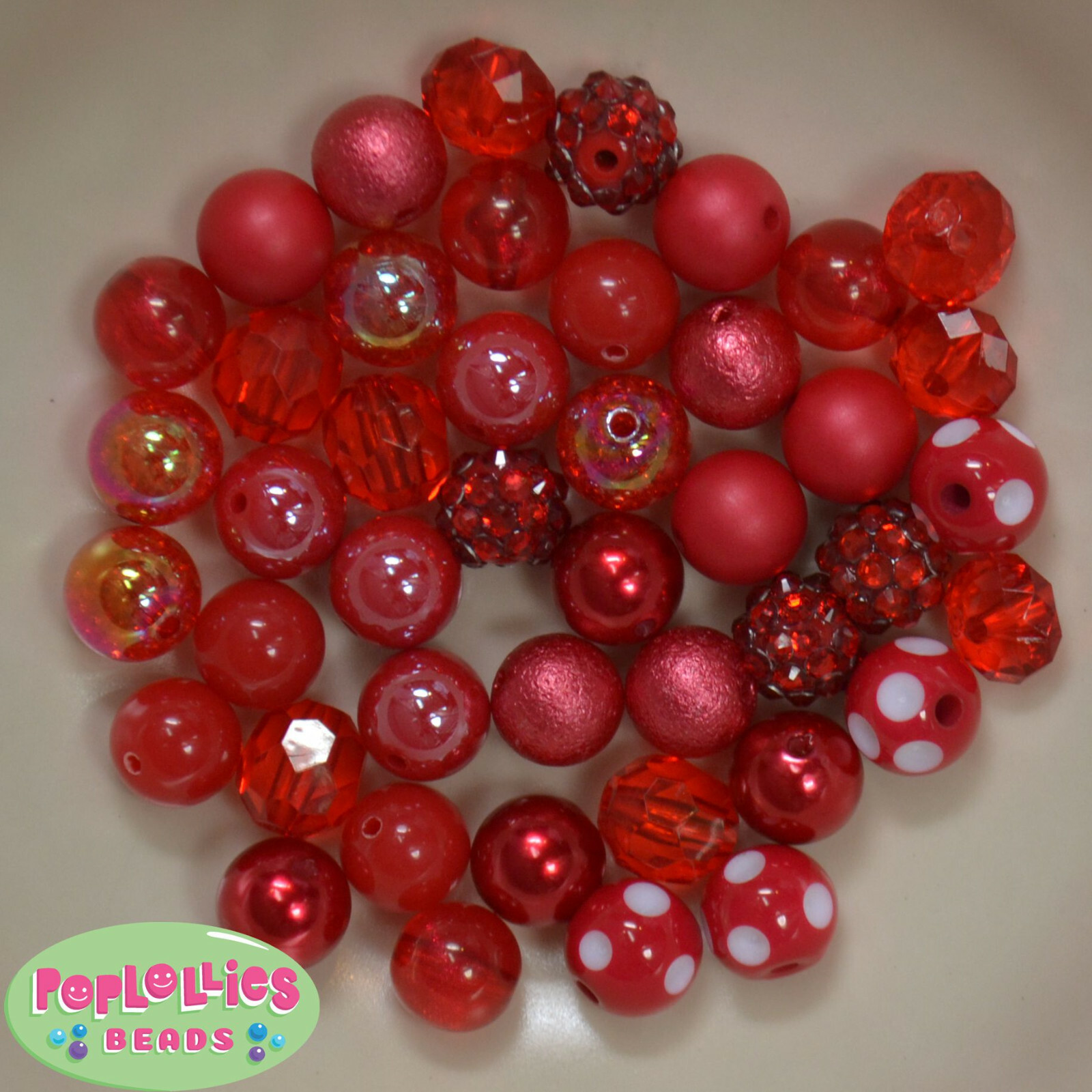 12mm Red Acrylic Mixed Style Bubblegum Beads Lot 50 pc.chunky gumball
