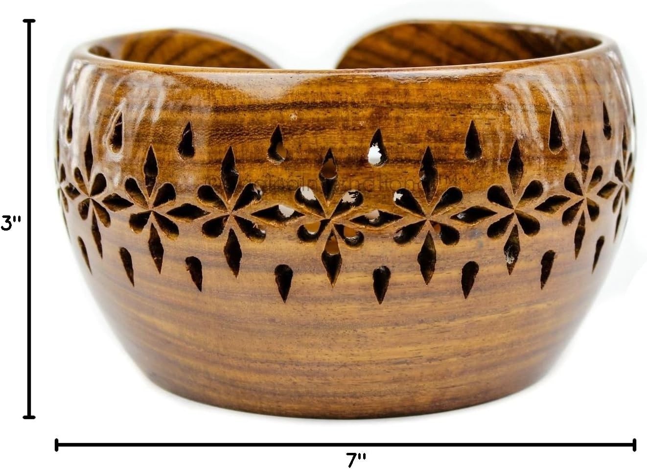 Wooden Yarn Bowl Rosewood Crafted Medium Carved Holes Crochet Knitting Access…