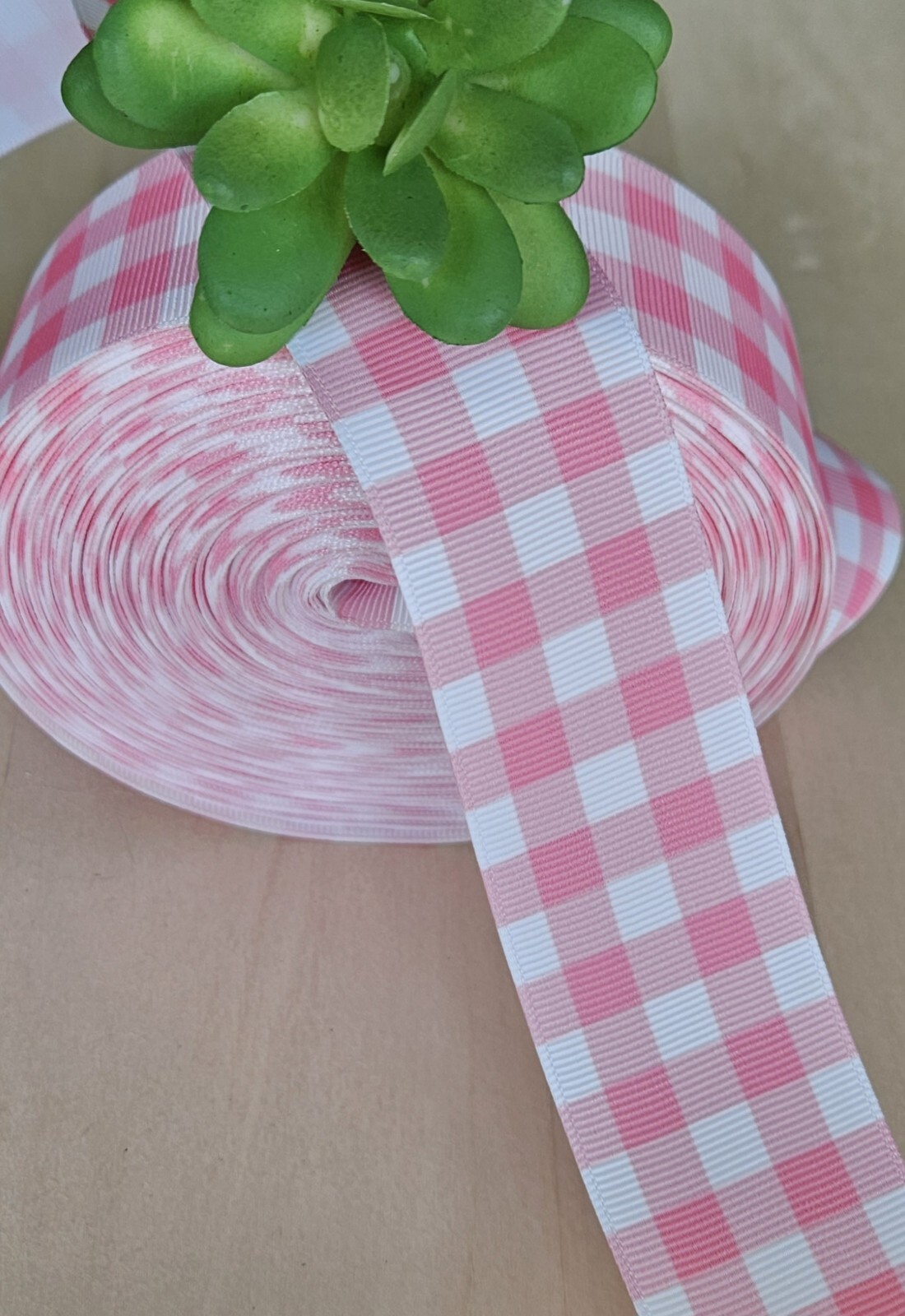 5/8, 7/8 & 1.5” (1 YD) Pink & White Gingham Grosgrain Ribbon Barbie Bow Ribbon